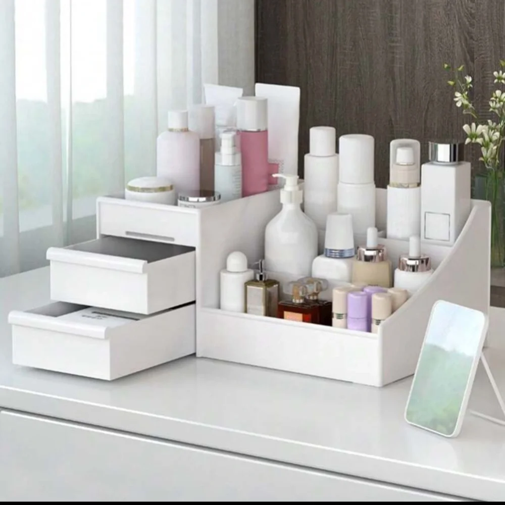 1pc White Drawer Cosmetic Storage Box, Makeup Organizer With Dividers